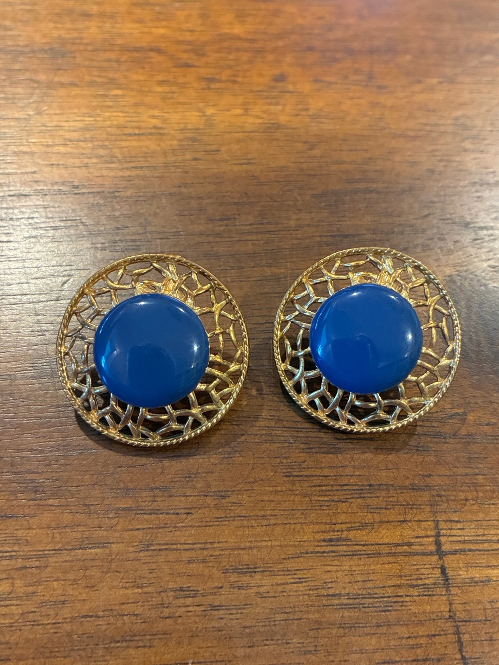Navy Blue and Gold Filigree Post Earrings